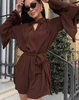 Stylish V-Neck Ruffle Sleeve Irregular Dress
