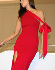 Elegant Asymmetrical Neck Long Dress for Parties