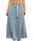 Casual Loose Fit Denim Maxi Skirt for Women