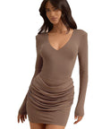 Elegant V-Neck Long Sleeve Bodycon Dress