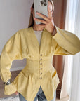 Stylish French Waist-Defined V-Neck Shirt for Women