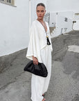 Stylish V-Neck Batwing Sleeve Top and Pants Set