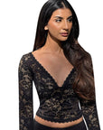 Chic Lace V-Neck Sheer Top for Fall