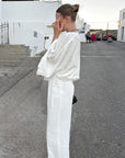 Stylish V-Neck Batwing Sleeve Top and Pants Set