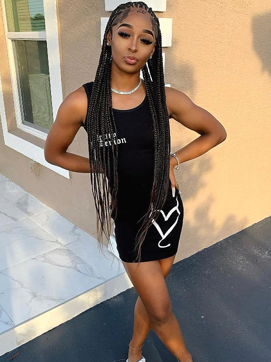 Stylish Sleeveless Heart Letter Bodycon Dress