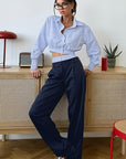 Color Block Striped Shirt and Pants Set for Women
