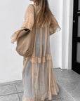 Khaki Ruffle Sleeve Maxi Dress for Spring and Summer