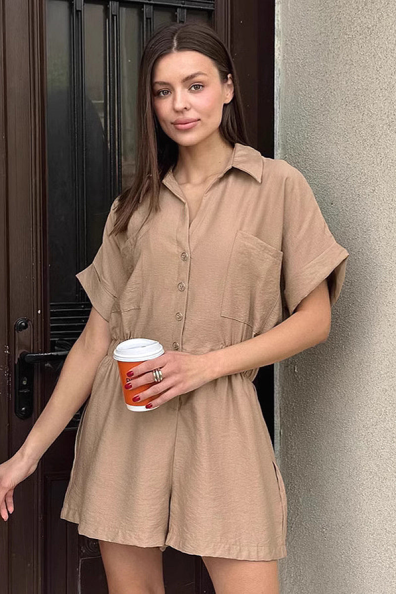 Casual Khaki Jumpsuit with Batwing Sleeves