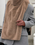 Trendy Sleeveless High Neck Faux Fur Vest