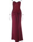 Elegant Strapless Long Dress with Waist Tie