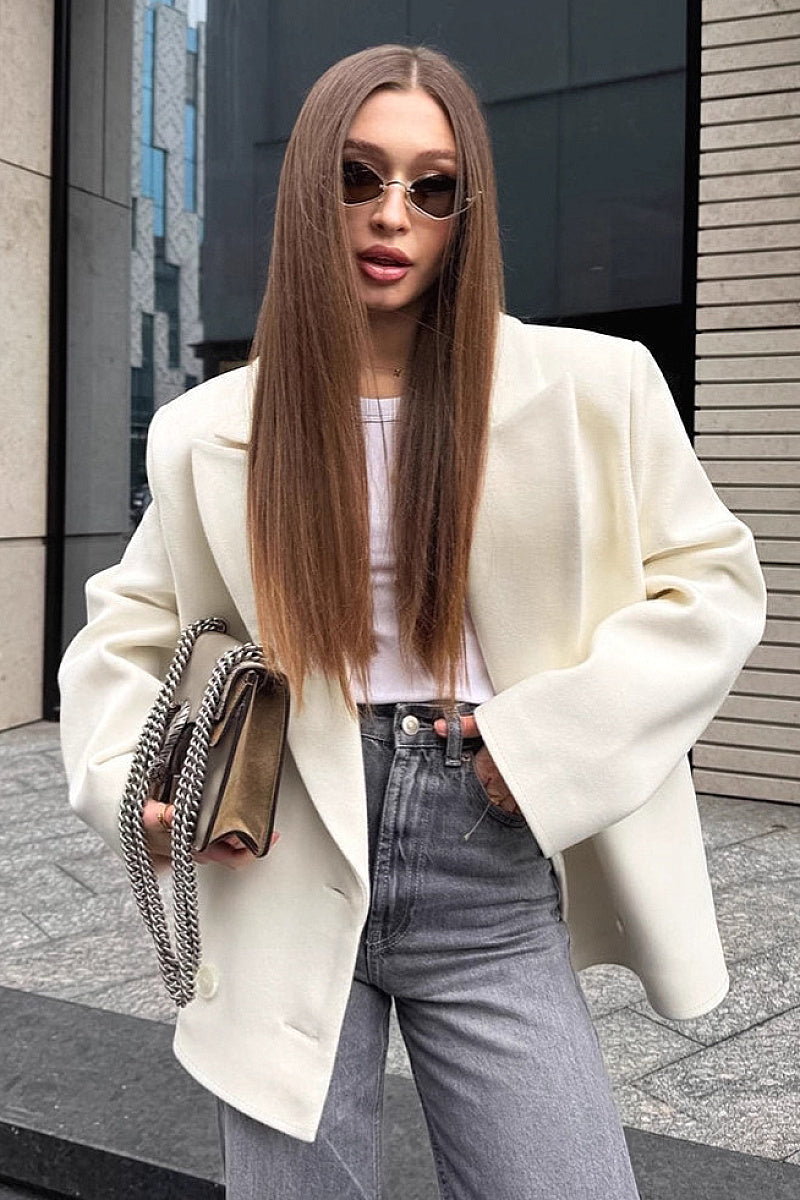 French Vintage Beige Woolen Coat for Women