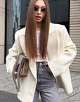 French Vintage Beige Woolen Coat for Women