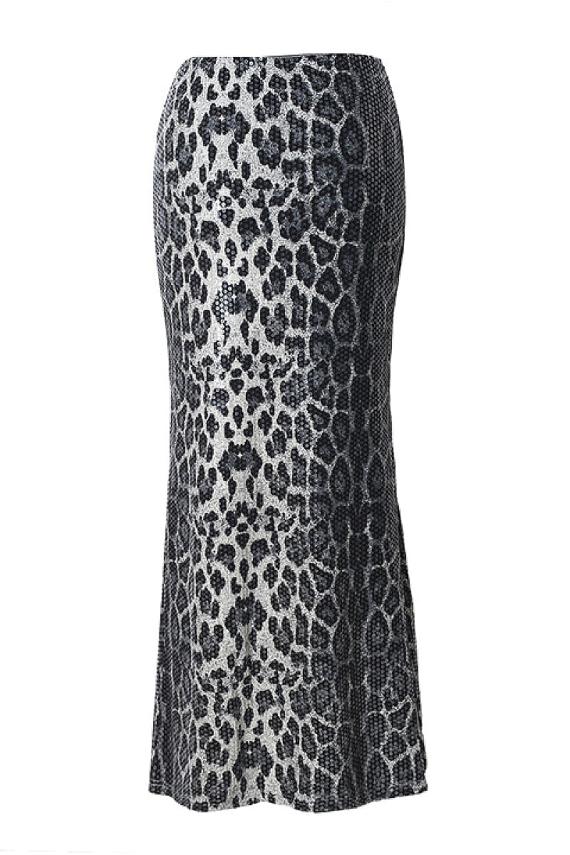 Leopard Print Sequin Layered Skirt for Women