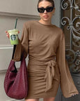 Brown Long Sleeve Knit Dress for Women