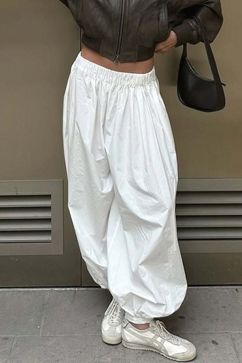 High Waist White Casual Wide Leg Pants for Women