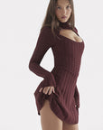 Retro Sexy Low Cut Hollow Out Knit Dress