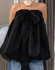 French Vintage Black Strapless Top for Women