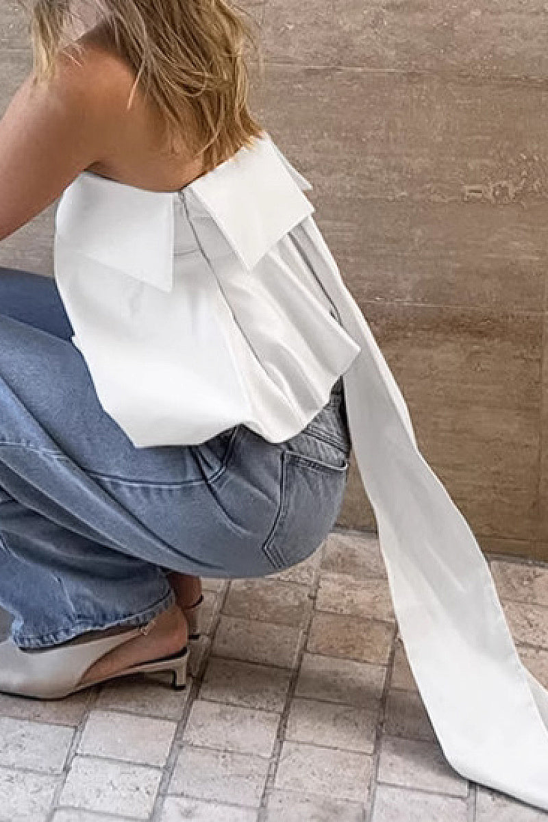 Summer European and American Style White Satin Strapless Top