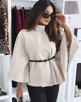 Elegant Winter Women's Cape Coat with Waist Tie
