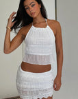 Sexy Hollow Ruffled Crop Top and Mini Skirt Set