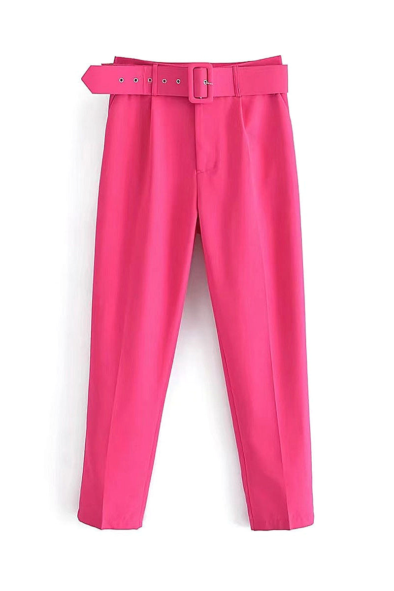 Casual High Waist Straight Leg Pants with Belt