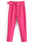 Casual High Waist Straight Leg Pants with Belt