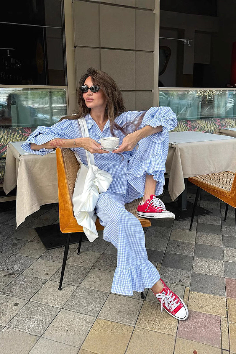 Autumn New Plaid Ruffle Casual Set for Women