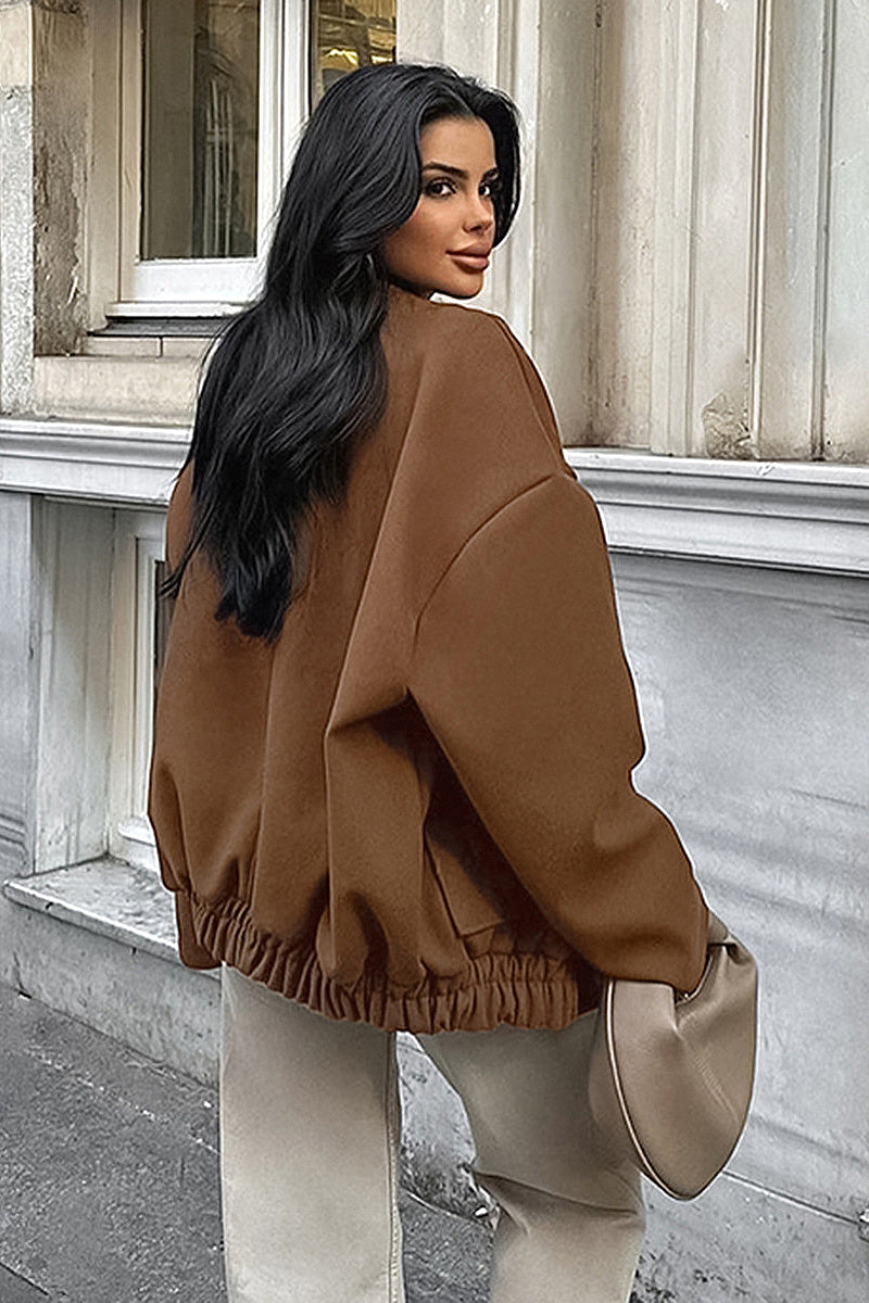 Stylish Brown Wool Blend Coat for Women