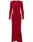 Elegant Long Sleeve Velvet Dress with Slit