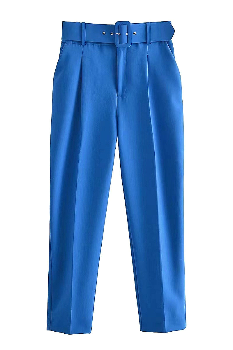 Casual High Waist Straight Leg Pants with Belt