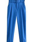 Casual High Waist Straight Leg Pants with Belt