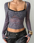 Leopard Print Long Sleeve Slim Top