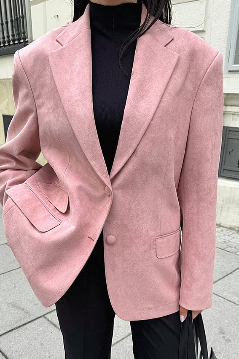 Pink Loose Suede Casual Blazer for Women