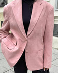 Pink Loose Suede Casual Blazer for Women