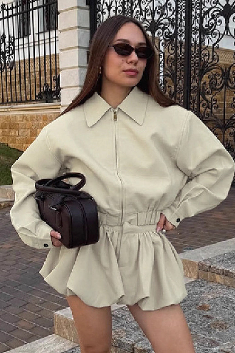 Trendy Lapel Coat Set for Women