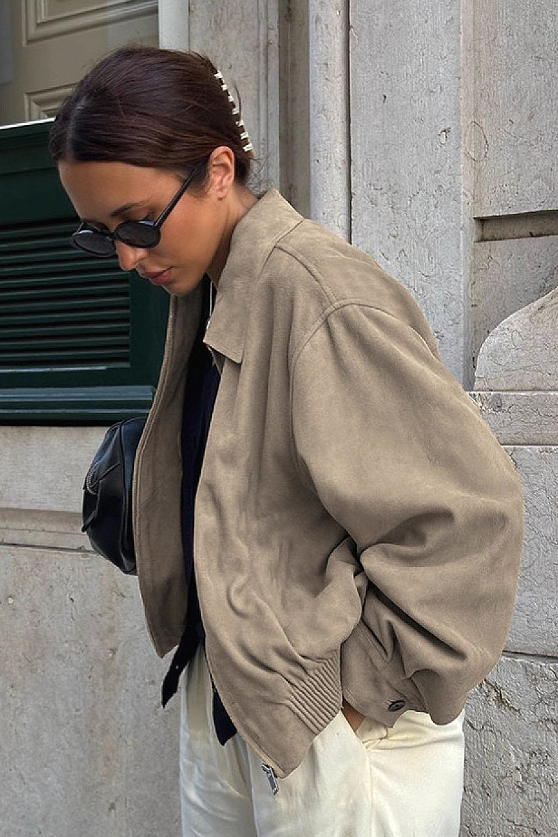Suede Jacket for Women in Khaki