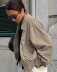 Suede Jacket for Women in Khaki