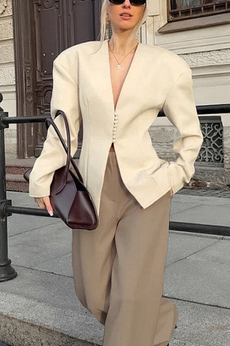 Chic Casual V-Neck Long Sleeve Blazer for Women