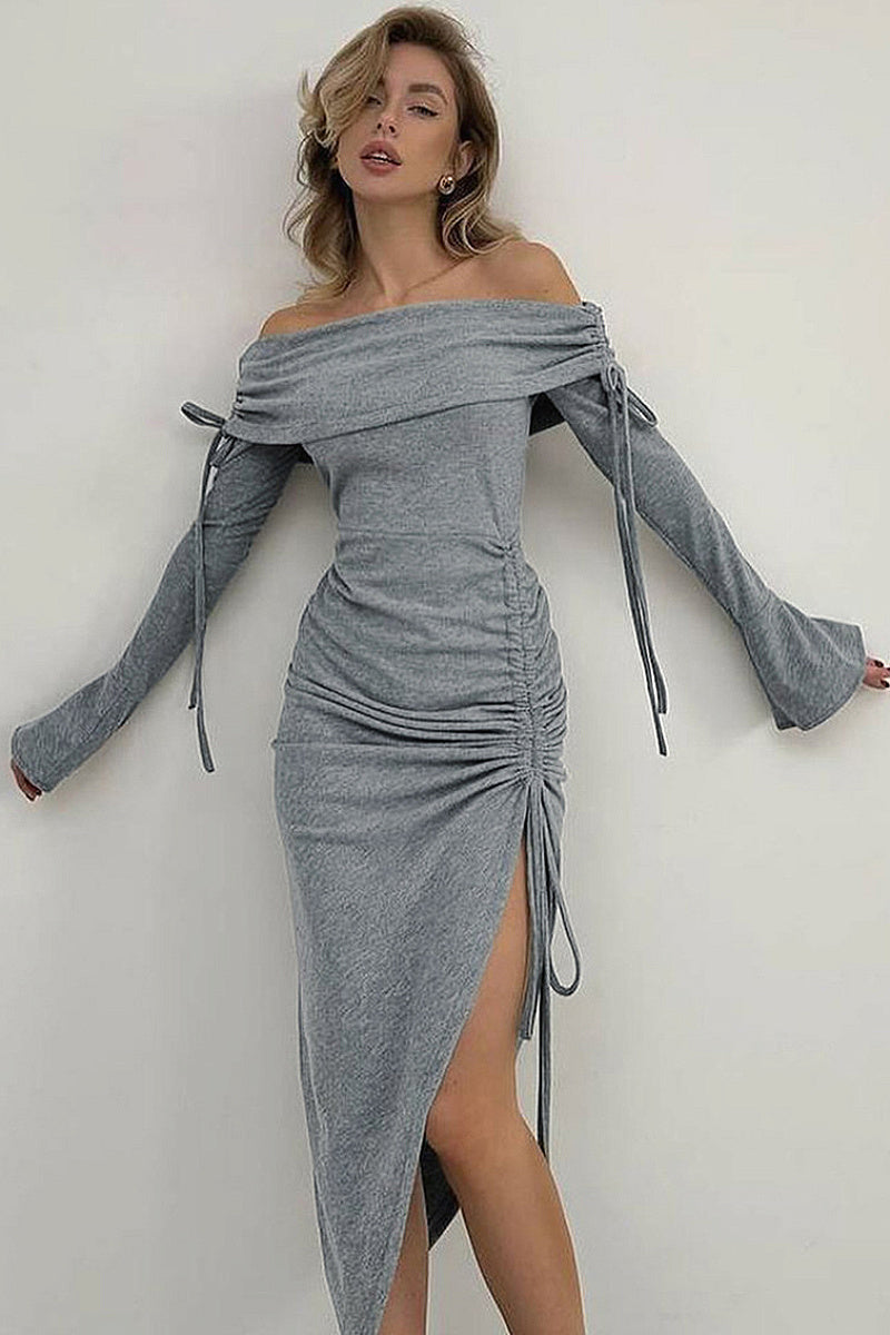 Elegant Off-Shoulder Tie Waist Bodycon Dress