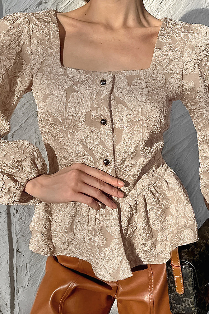 French Style Jacquard Puff Sleeve Shirt