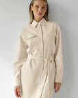 Retro Khaki Work Dress with Belted A-Line Style