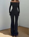 European Style Lace One-Shoulder Long Sleeve Jumpsuit