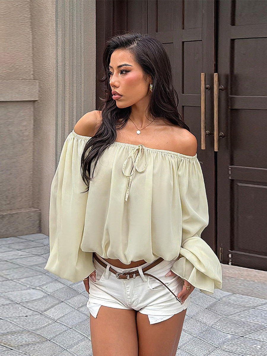 Loose Fit Lantern Sleeve Off Shoulder Top