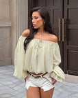 Loose Fit Lantern Sleeve Off Shoulder Top