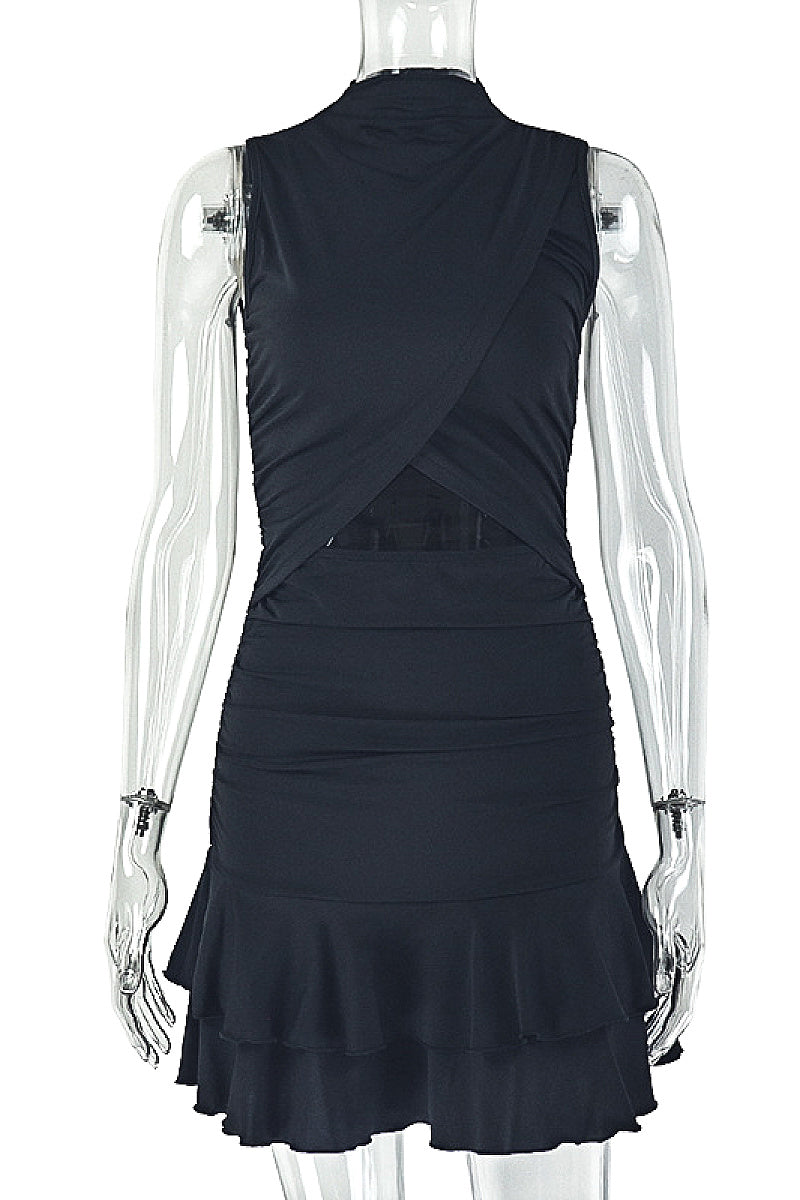 Fashionable Solid Color A-Line Dress with Ruffles