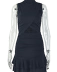 Fashionable Solid Color A-Line Dress with Ruffles