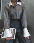 Chic Vintage Style Lapel Blouse for Office Wear