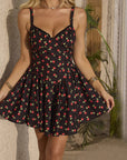 Cherry Print Lace Cup Dress for Summer Beach