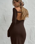 Elegant Long Sleeve Round Neck Backless Dress