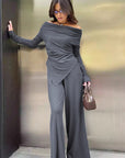 Off Shoulder Knit Set with Long Pants